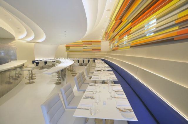 The Guggenheim's old cafeteria has gotten a very modern makeover. Though Frank Lloyd Wright left a few sketches as to what he envisioned the space to look like, instead they went with architect Andre Kikoski's contemporary designs, making the Wright Restaurant, opening tomorrow, look like another work of art within the museum. The modern American menu is created by Rodolfo Contreras, with an emphasis on seasonal, local and sustainable ingredients. Signature dishes include Maine Lobster with chanterelle mushrooms and a clementine sauce, and slow roasted suckling pig with quince and violet mustard. It looks pretty cool;  they just need HAL to open the pod bay doors and let the museum-goers in.Guggenheim Museum [1071 5th Ave], 212-423-3500